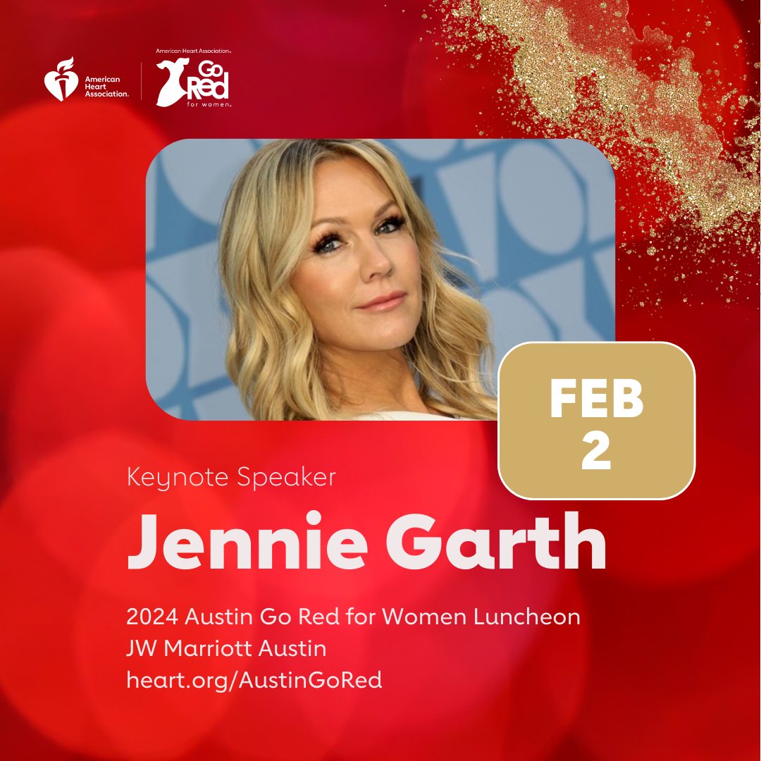 American Heart Texas on X: What a way to start the year! We are excited to  announce Jennie Garth as our keynote speaker for the 2024 Austin Go Red for  Women Luncheon