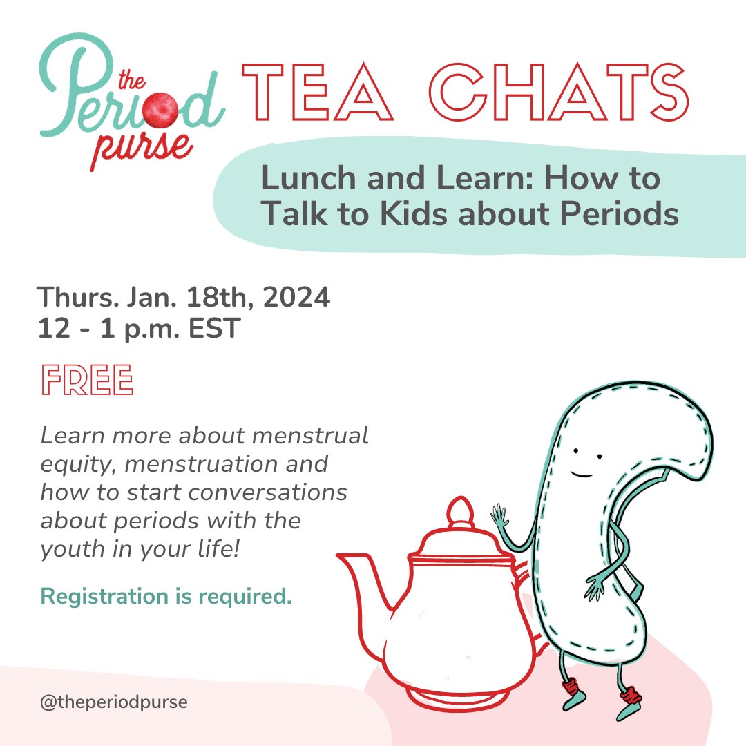 📢Join Vikki on January 18th  for our 1st TPP tea chat of the year! 
Registration is FREE. Visit the link below to save your spot! ✅️

tinyurl.com/The-Period-pur…

#TPPTeaChats #TPP #ThePeriodPurse #CanadianCharity #Periodpoverty #LunchAndLearn
#LetsTalkAboutPeriods