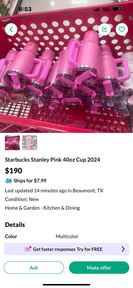 Kerry20619853's tweet photo. ⁦@Starbucks⁩ this is disgusting. When are you going to make it where the loyal customer can buy one without them being sold out to resellers? No Stanley cup for my pregnant daughter. 🥹 https://t.co/WKLKeCNo5d