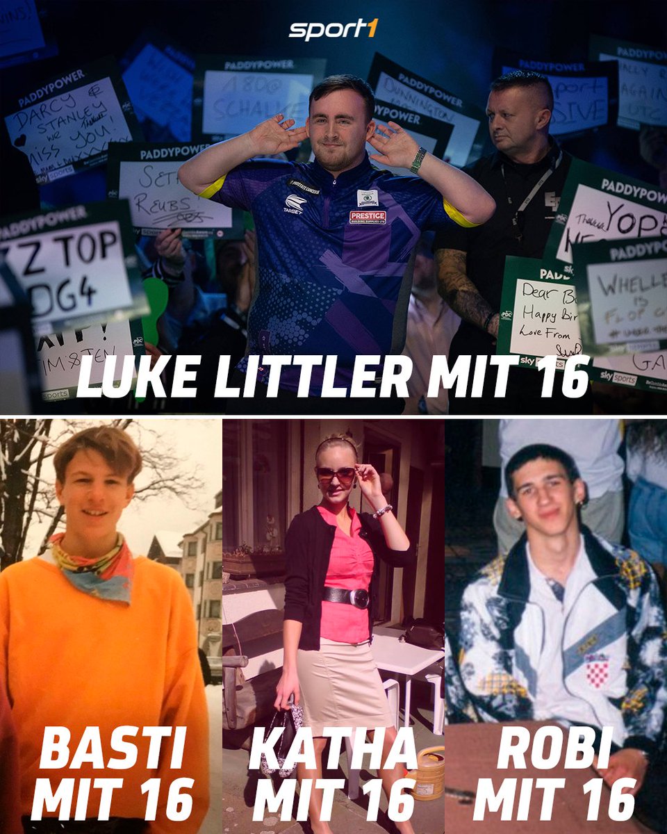 SPORT1's tweet photo. Was diese vier gemeinsam haben? Alle seht ihr heute beim großen Finale der #DartsWM LIVE auf SPORT1. 😜🎯😍 #FragKatha #FragBasti #FragRobi #Darts #Littler https://t.co/KAkG6HziMN