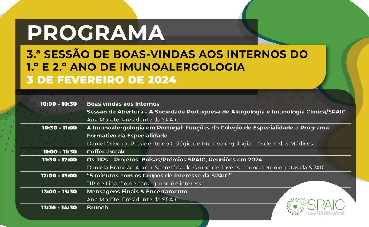 No próximo dia 3 de fevereiro temos encontro marcado, na sede da Sociedade Portuguesa de Alergologia e Imunologia Clínica, em Lisboa, com os internos dos primeiro e segundo anos da especialidade. Este será o momento de darmos as boas-vindas aos futuros novos imunoalergologistas.