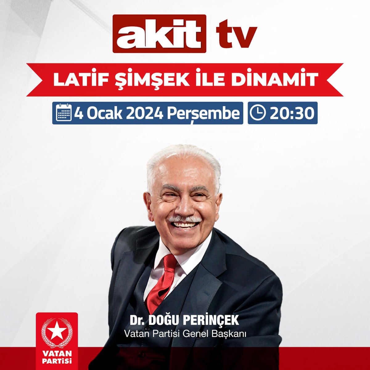 Genel başkanımız Doğu Perinçek, 4 ocak perşembe günü (yarın) saat 20.30'da, Akit TV Ekranlarında Latif Şimşek ile Dinamit programına konuk olacak.
