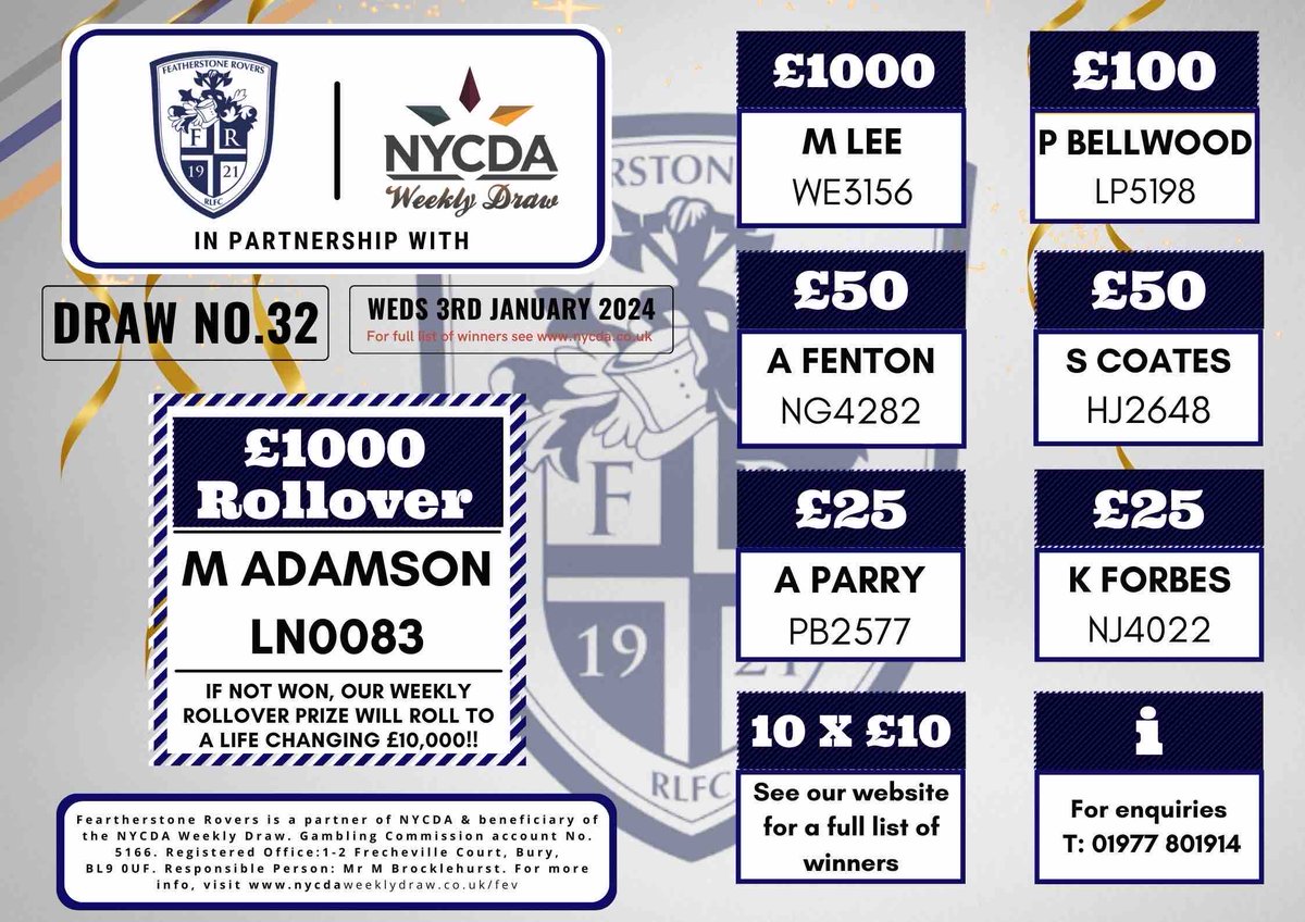 💰 Rovers Weekly Draw Congratulations to this week’s NYCDA Weekly Draw Winners! Join our rapidly growing community draw: bit.ly/3vQPm49