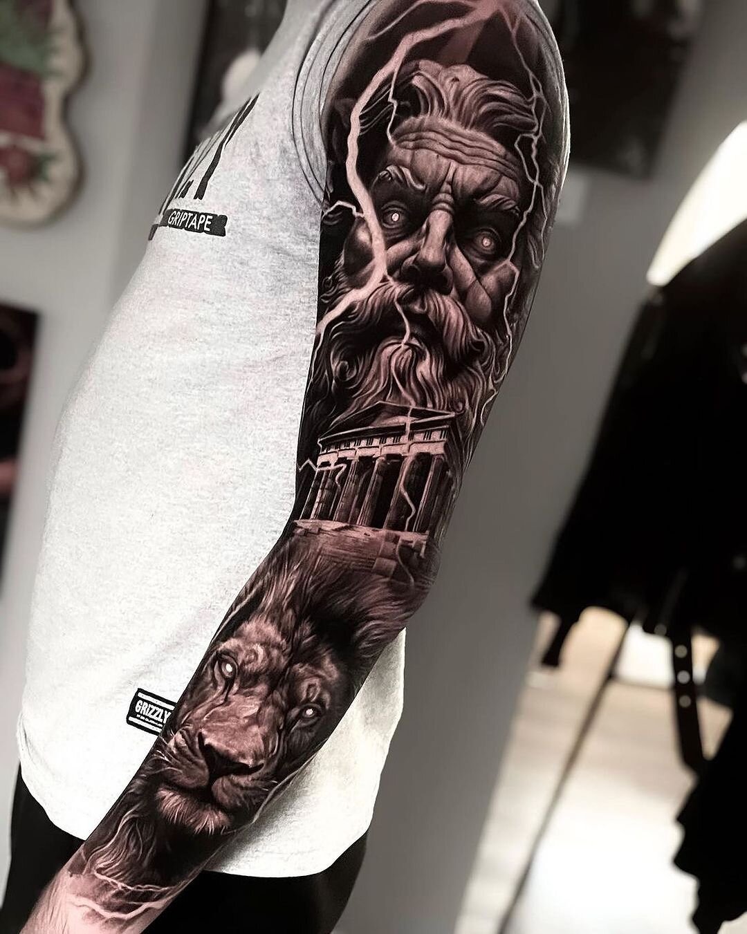 first session on this sleeve inspired by greek mythology with an statue of  Hercules, thoughts? By Adrian (Adrian.Lindell at instagram) at Old number 5  Tatto Parlour in Sweden, Stockholm. : r/tattoo