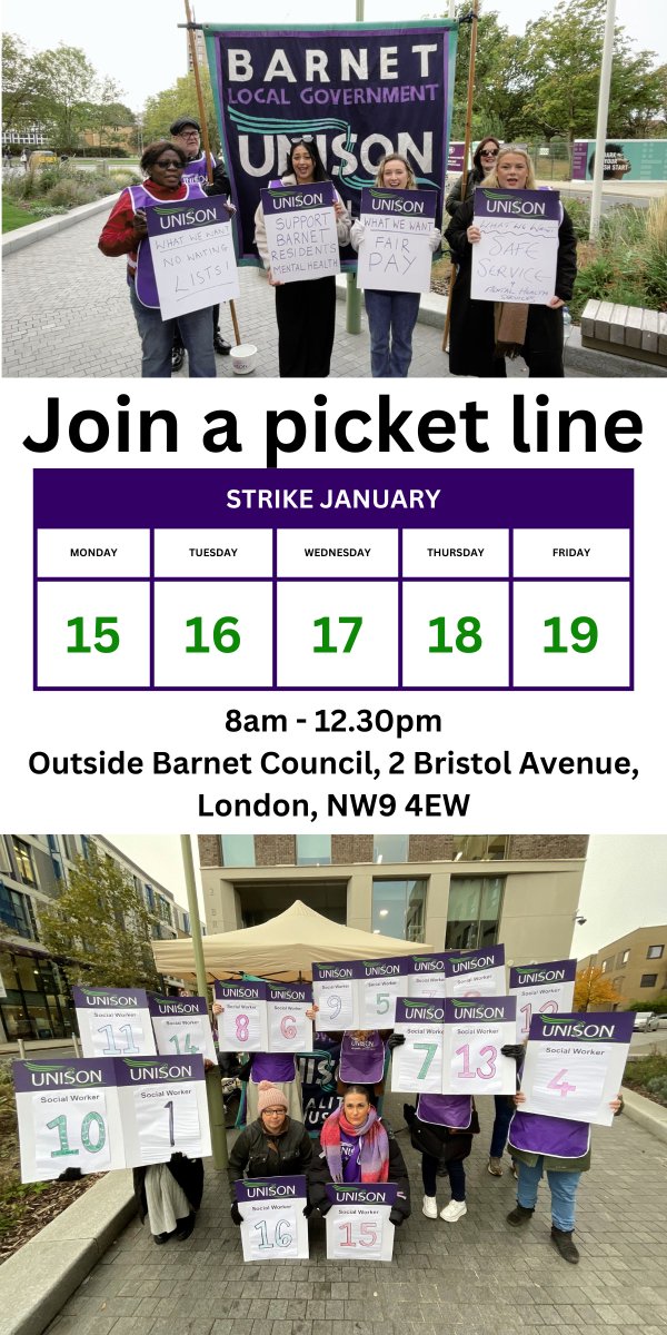 7 things you can do to support Barnet Mental Health social worker strikers
barnetunison.me.uk/wp/2024/01/02/…
<a href="/wylie_alan/">Alan Wylie</a> <a href="/holly_kal/">Kalyn Holly</a> <a href="/ShowsPromise/">Charli (she/her)</a> @barnet_rebel <a href="/BarnetForum/">Barnet Forum for Independent Living</a> <a href="/Barneteye/">Roger Tichborne/Rog T</a> <a href="/_MrMustard/">Mr Mustard</a> <a href="/HaringeyBarnetU/">Haringey&Barnet Unite Community Union</a> <a href="/BrokenBarnet/">Theresa Musgrove</a> <a href="/ReasonableNB/">Mr Reasonable</a> #CostOfLivingCrisis #EnoughIsEnough