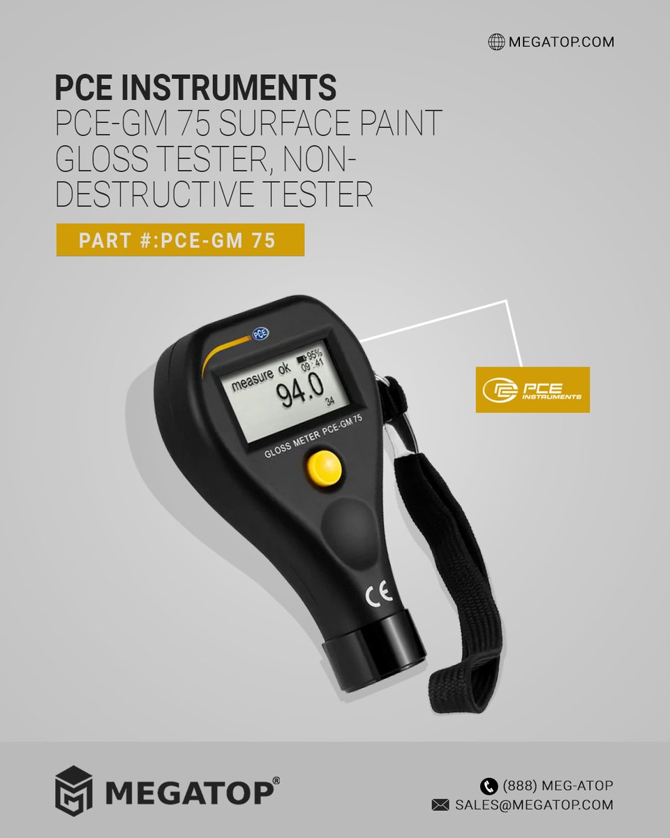 megatopcom's tweet photo. "🔍 Ensure precision with PCE Instruments' PCE-GM 75 Surface Paint Gloss Tester! High-accuracy measurements on small surfaces, 1,245-data memory, and simple one-button operation.

Explore at https://t.co/3Hk7mHXOCS

#SurfaceTesting #PCEInstruments #Megatop" https://t.co/cZwJboqu0a