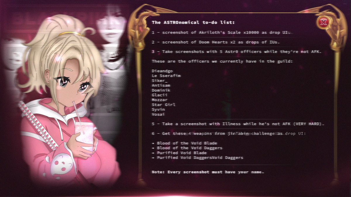 Hi, Astro has a quest for you to complete in order to get 5k Artix points. Join our server discord.gg/astroguild to begin your quest. The first one finish all the tasks.

Do note You need bronze rank at least to access this.

2k Artix points to to those who
LIKE+RT+FOLLOW