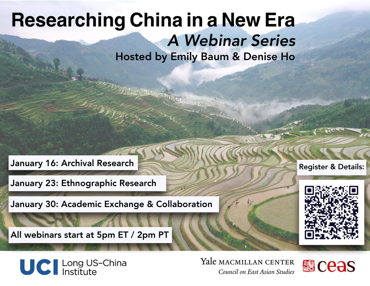 With China reopening to research & academic exchange, many of us are uncertain what to expect. Join Denise Ho & me for an upcoming webinar series, 'Researching China in a New Era,' kicking off Jan. 16! Register: rb.gy/w6oksi Details in 🧵