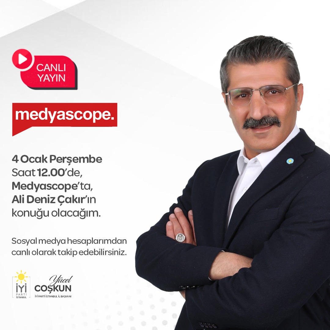🗓 4 Ocak Perşembe (Yarın)
🕛 12.00
💻 Medyascope'ta

Ali Deniz Çakır'ın sorularını yanıtlayacağım.

Sosyal medya hesaplarımdan canlı olarak takip edebilirsiniz.