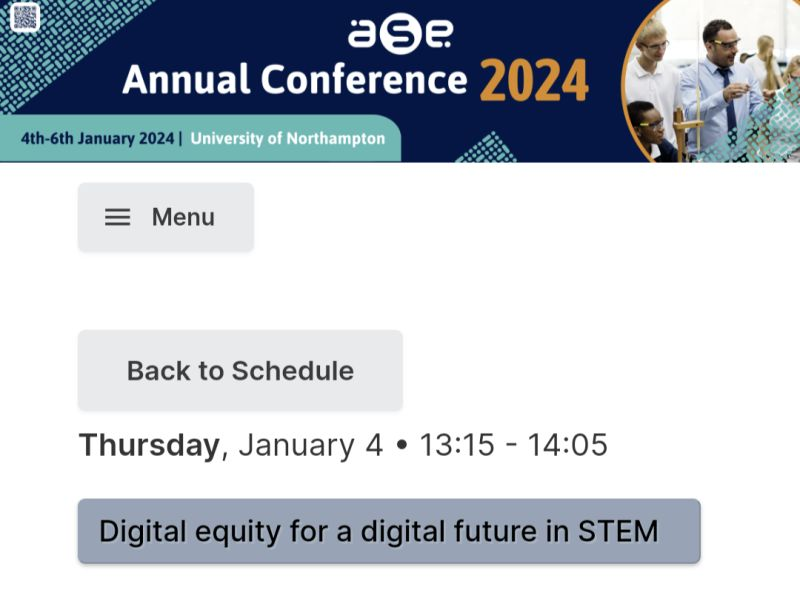 Are you at @theASE conference tomorrow? Come and find out more about digital equity and the research from the @scaricomp team! #ASEConf2024 @peterejkemp @m_copseyblake @crestem_kcl @billybwong @DrJessicaHamer