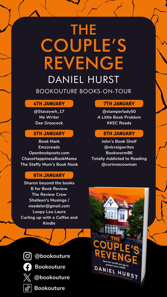Upcoming BLOG TOUR for The Couples Revenge by Daniel Hurst on 1/5/24 @bookouture @dhurstbooks It is a gripping, hard to put down, thought provoking and shocking book! So good! You can grab a copy tomorrow 1/4/24 and look for my review on 1/5/24