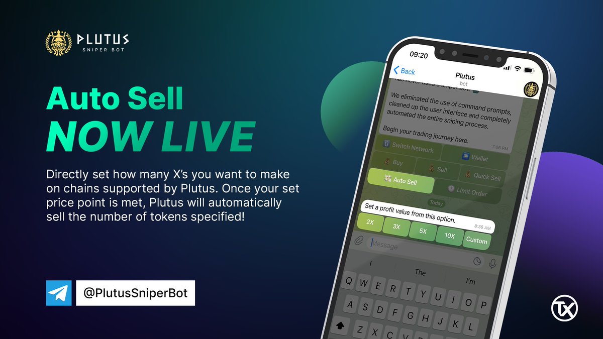 The days of staring at charts trying to figure out when to get out of a play is finally over! 
With Plutus you can simply set the number of X’s you want . (2X. 5X, 10X, Custom) go about your day . Our intelligent trading bot will do the rest for you all for free! 
Start