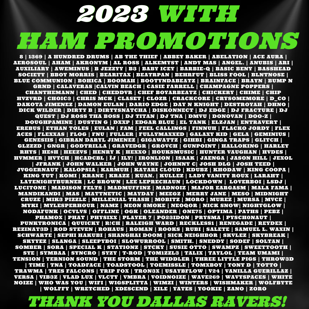 Thank YOU for an epic 2023 in Dallas 🐷

We can't thank y'all enough for supporting the Dallas rave community and for dancing with us!

And a massive thank you to all the artists who graced our stages and shared their art with us 🎶