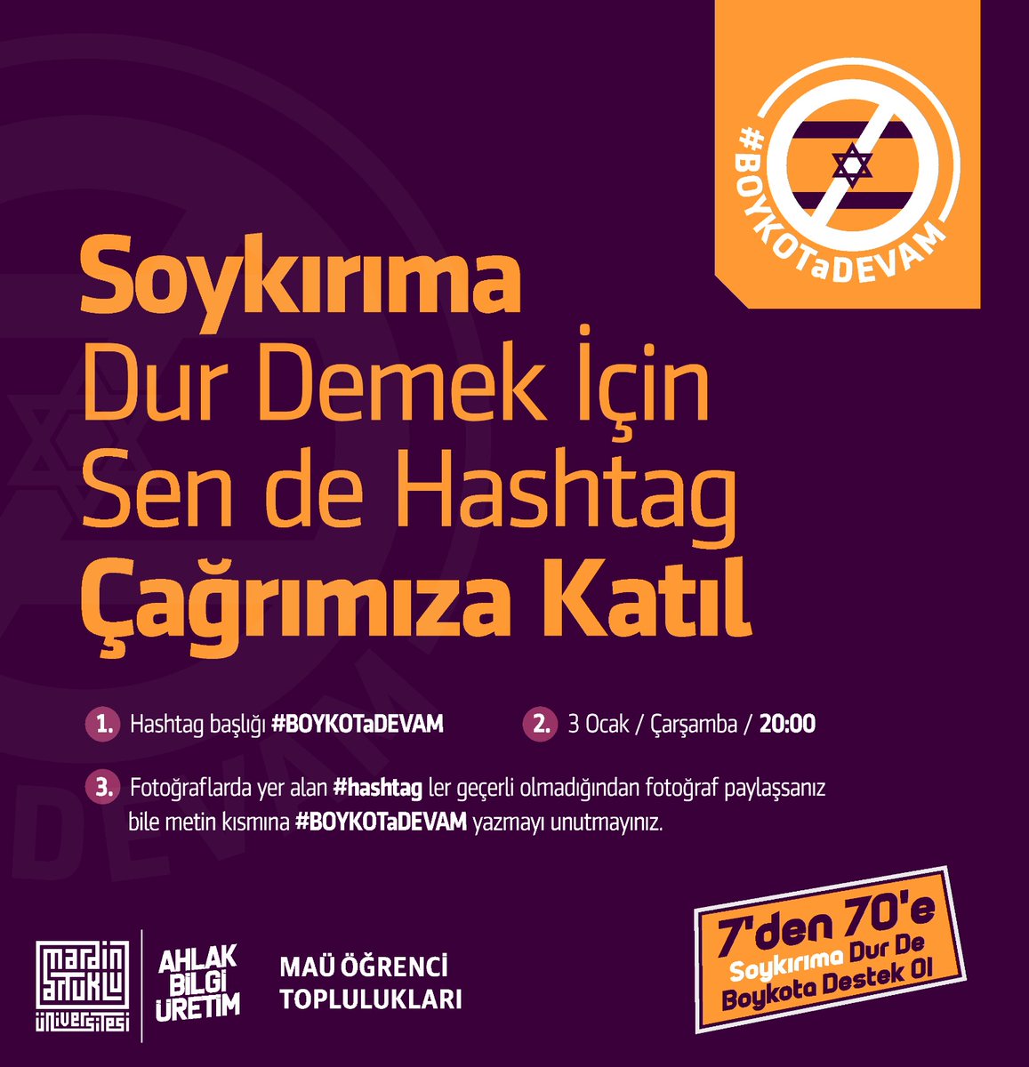 Artuklu Üniversitesinde öğrenci toplulukları güzel bir tag başlatmışlar destek verelim.
#BOYKOTaDEVAM