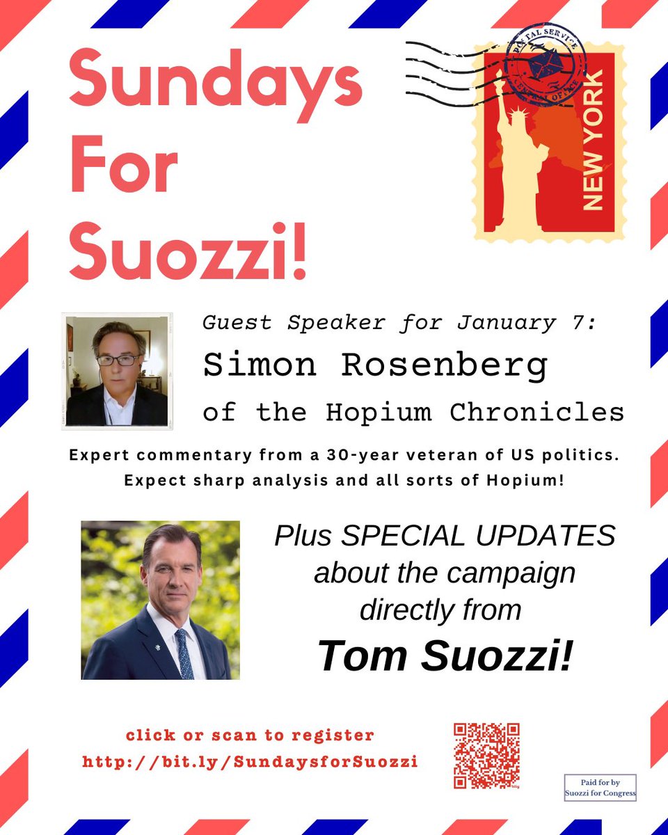 Sundays for Suozzi starts this week! Connect with other volunteers, hear from great guest speakers and also hear first hand about the campaign! I will personally be on the zoom this Sunday! bit.ly/SundaysforSuoz…