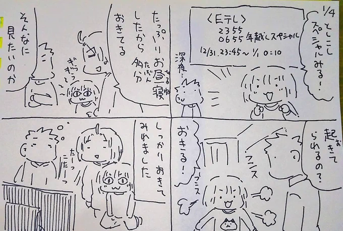 #本日のむすめさん 年越しは起きてたむすめさんでした。 Eテレの辰年干支ソングがどうしても早く聴きたかったようで。たつこたつなかなかくせになる曲でうちで好評です。 2024年もよろしくお願いはいたします。