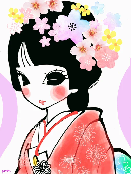 おはよー#イラスト #お絵描き #女の子 #ファンシー #レトロ 