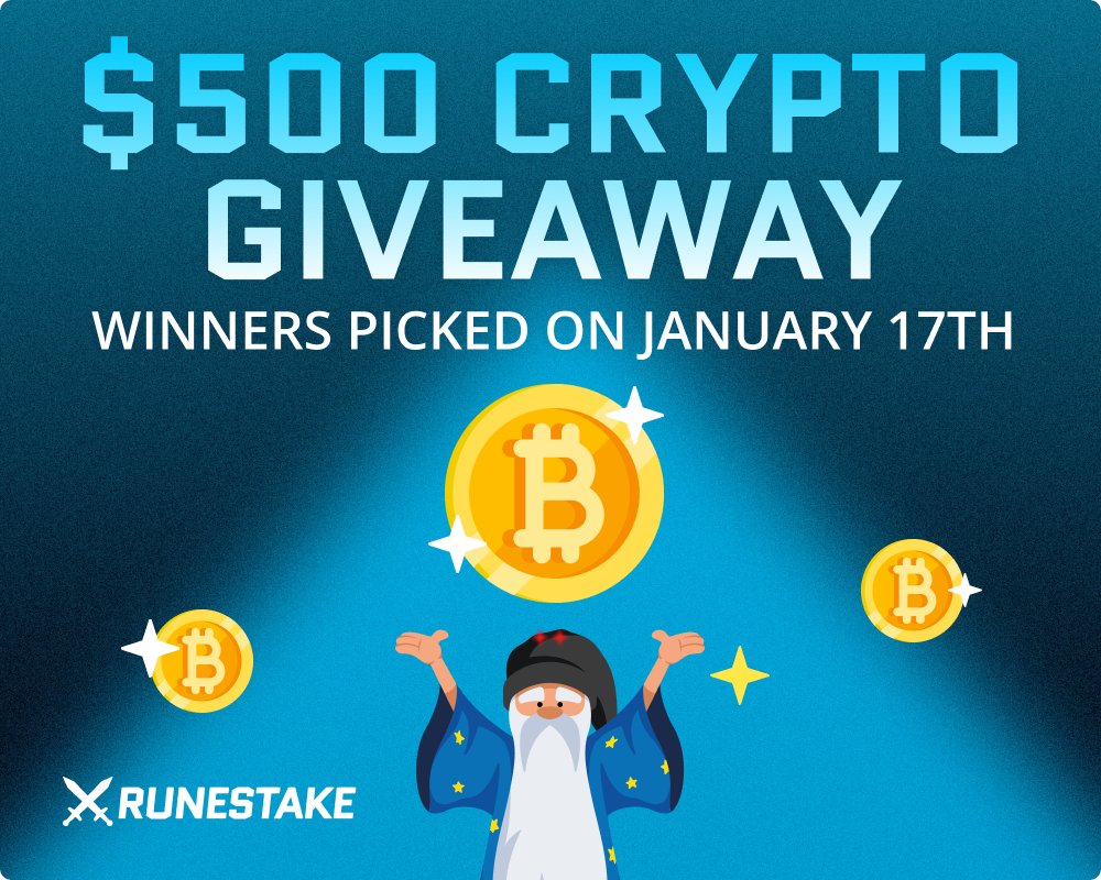 runestake's tweet image. 🚨500$ #GiveawayAlert paid in #BTC 🚨
We will select 5 Winners on January 17th. 
Rules:   
1️⃣ Follow @Runestakecom
2️⃣Tag 2 friends, like, and retweet. 
3️⃣Create an account on Runestake.com  
(bit.ly/48fSojO)  

Winners will be awarded with 100$ site balance.…