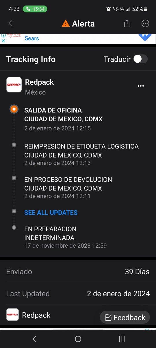 andreachidisima's tweet photo. @REDPACK_mkt  Que significa que mi envío diga "en proceso de devolución" y luego "reimpresión de etiqueta logística" y luego "salida de oficina "? En servicio al cliente no contestan. https://t.co/nfSqoNhqLs