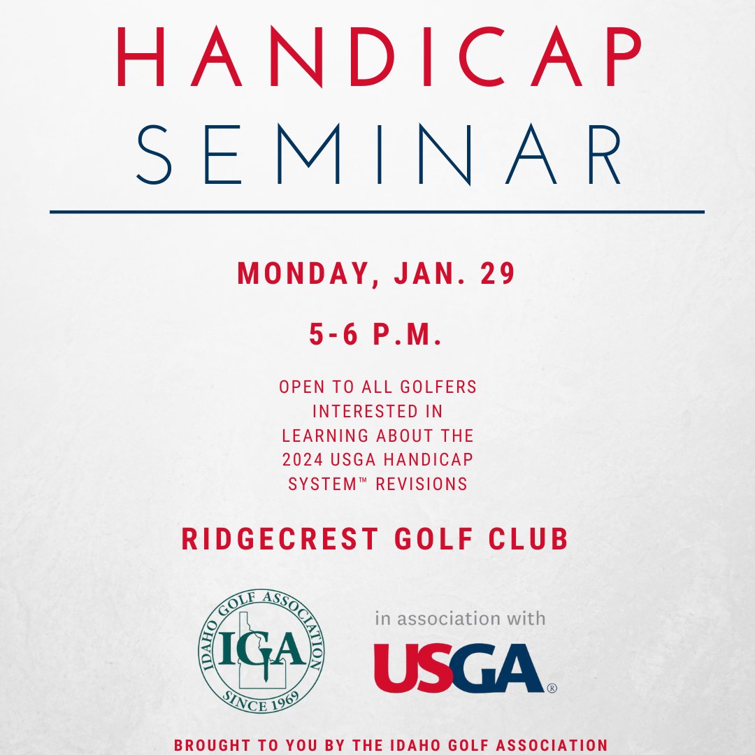 Calling our Treasure Valley golfers to come out and learn more about the recent updates to the World Handicap System™ that went into effect Jan.1, 2024. We've got two dates for you! #idahoga #idahogolf