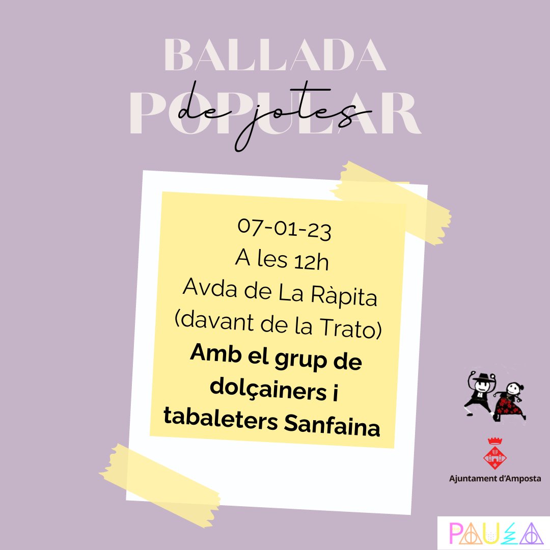 Paracota1's tweet photo. Vaaaa!, que per a rematar les festes tenim la primera ballada popular de l'any. Esta vegada al so de les dolçaines i els tabals dels amics de Samfaina. Vos hi esperem! Per cert, molt bon any nou! Salut i música! https://t.co/CLcJAC3GnM