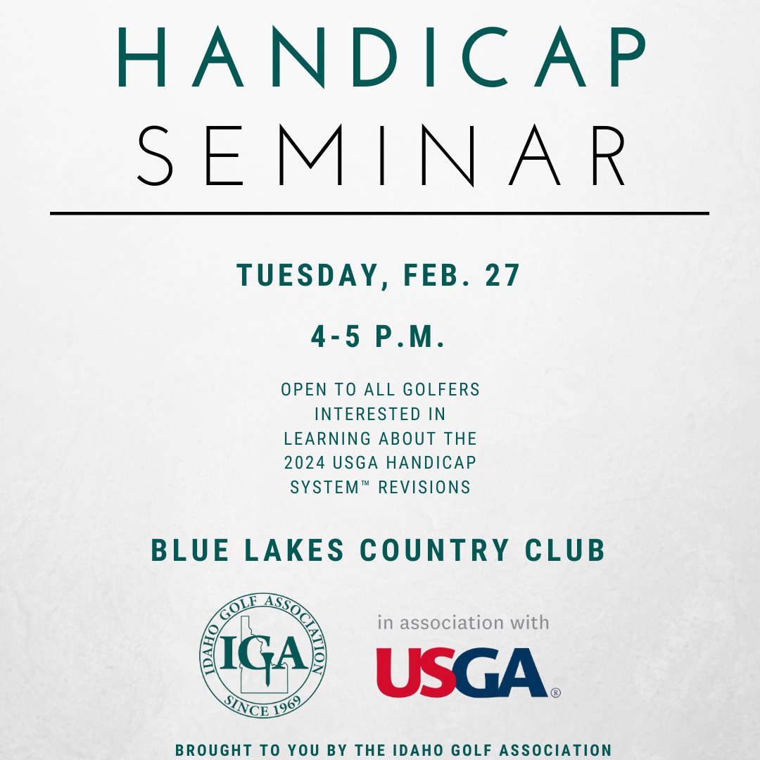 Inviting our Eastern and Central Idaho golfers to come out and learn more about the recent updates to the World Handicap System™ that went into effect Jan.1, 2024! We would love to see you all there! #idahoga #idahogolf