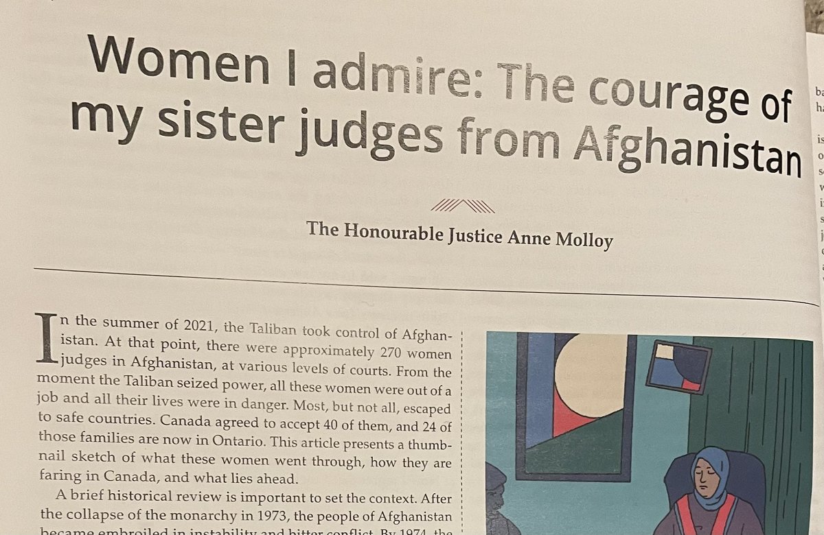 This article from Justice Molloy is also a must read. The women judges of Afghanistan are incredibly brave- I am glad we have welcomed some of them here in Canada.
