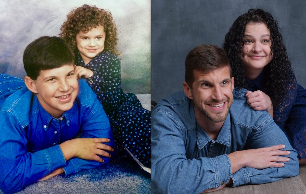 KCNightborne's tweet photo. Sometimes you gotta recreate your childhood portraits 25 years later for your mom for Christmas https://t.co/2TIdsOKyRJ