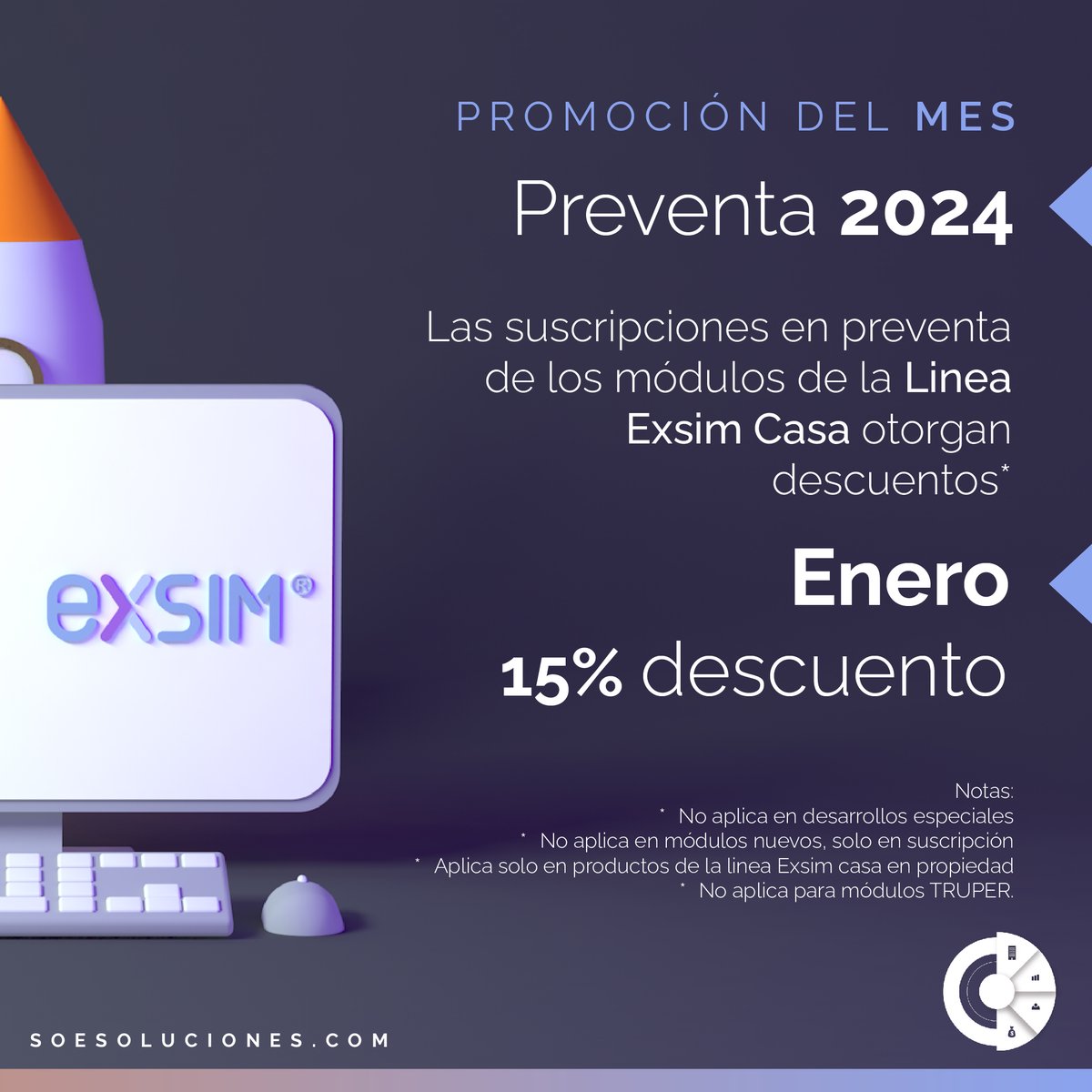 soesoluciones's tweet image. 🚀 ¡Ya llegó la preventa! 🚀
Estamos emocionados de presentarte la preventa de Microsip 2024 y de Exsim.
Potencia la eficiencia de tu negocio. ¡No esperes más, la oferta es válida hasta el 31 de enero! 💼🔒
#Microsip #ERP #SAT