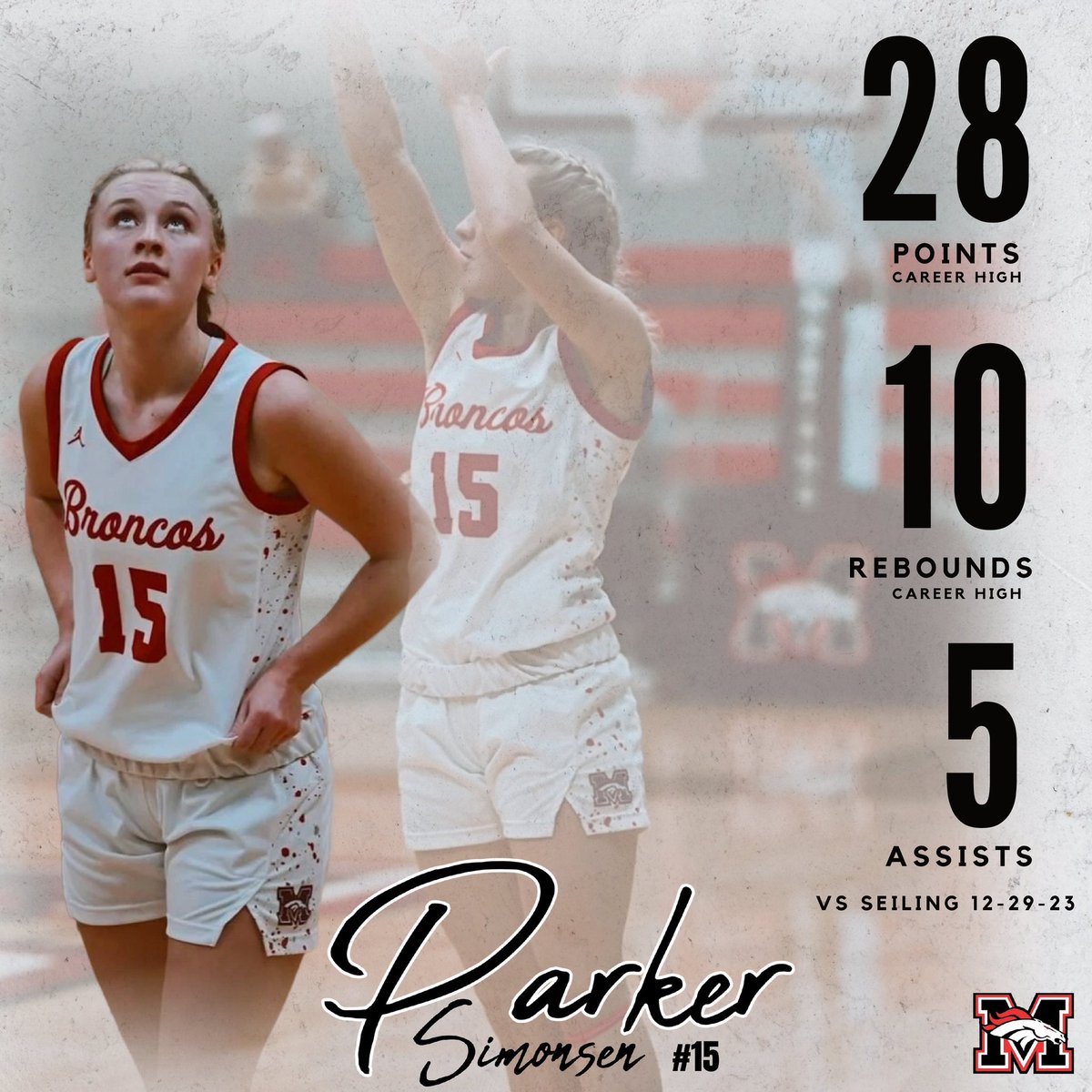 MustangWBB's tweet photo. With her heart on her “why” Parker Simonsen posted career highs in points scored &amp; rebounds in a single game, as well as her first career double double, while helping our team to a big win . 

@MHSBroncoSports @MHSBroncosVoice @MustangReview https://t.co/ExMOBLMDgM