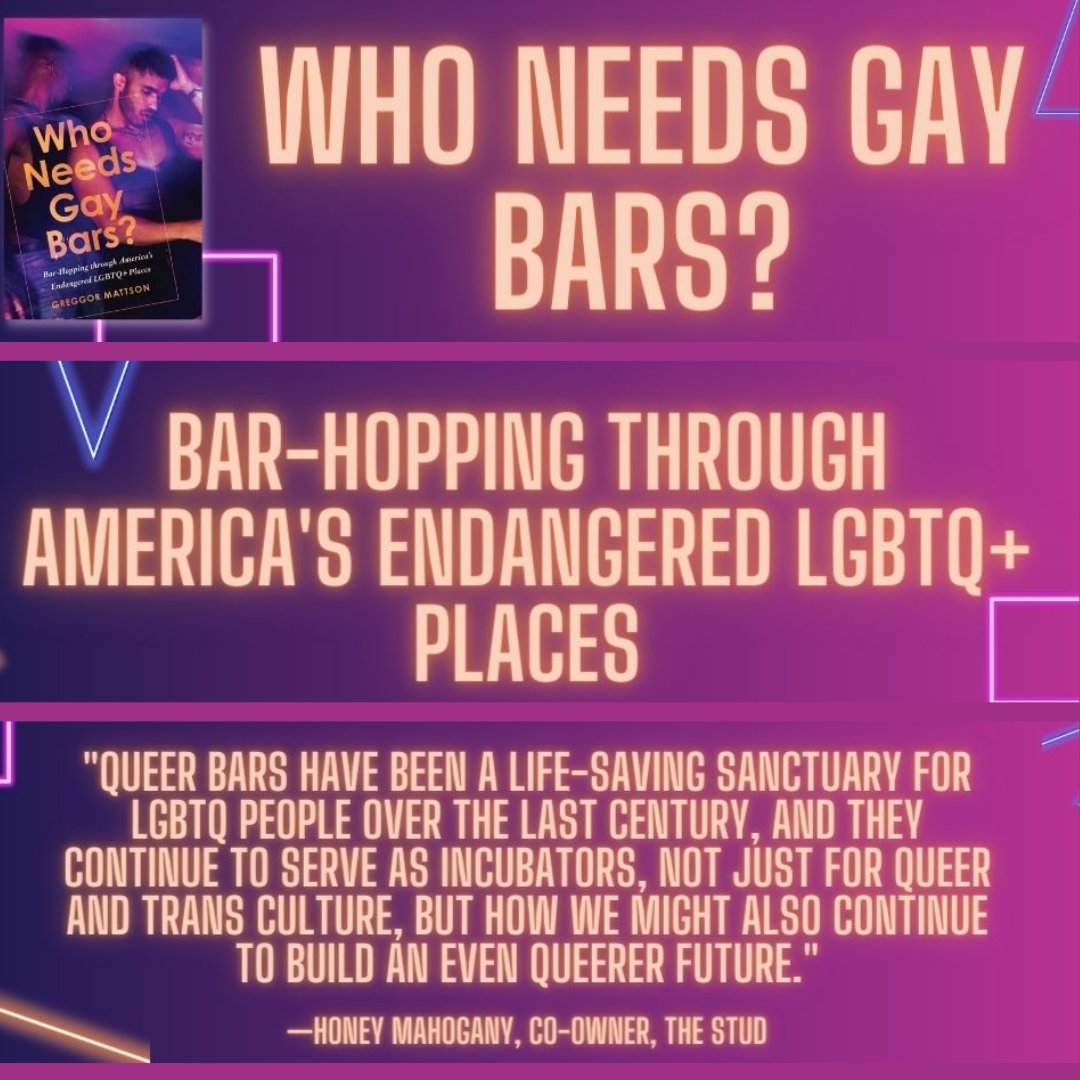 1/12 @ 6:30pm — Who needs gay bars? @GreggorMattson visited 300 gay bars in 39 states to find out. Next, he visits our #Phoenix store with his new book, WHO NEEDS GAY BARS? BAR-HOPPING THROUGH AMERICA'S ENDANGERED LGBTQ+ PLACES. Free event: bit.ly/3H3JWbF