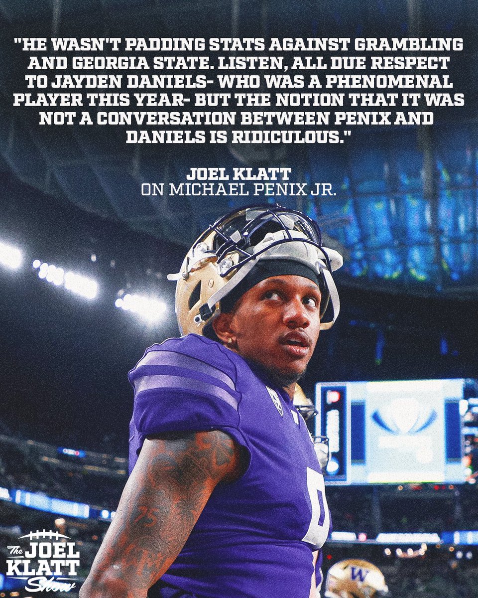 JoelKlattShow's tweet photo. Did Michael Penix Jr. deserve more serious Heisman consideration than he got this season? 🤔 https://t.co/iynaXfAol0