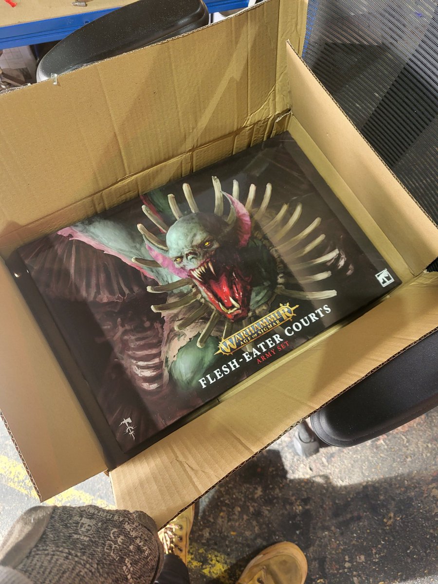 Ferguson3086's tweet photo. I've been away from anything hobby related for what feels like an eternity. Can't wait to finally throw some dice again. Also love the box artwork. #WarhammerCommunity #AoS #warhammer https://t.co/r8y9iSwboA