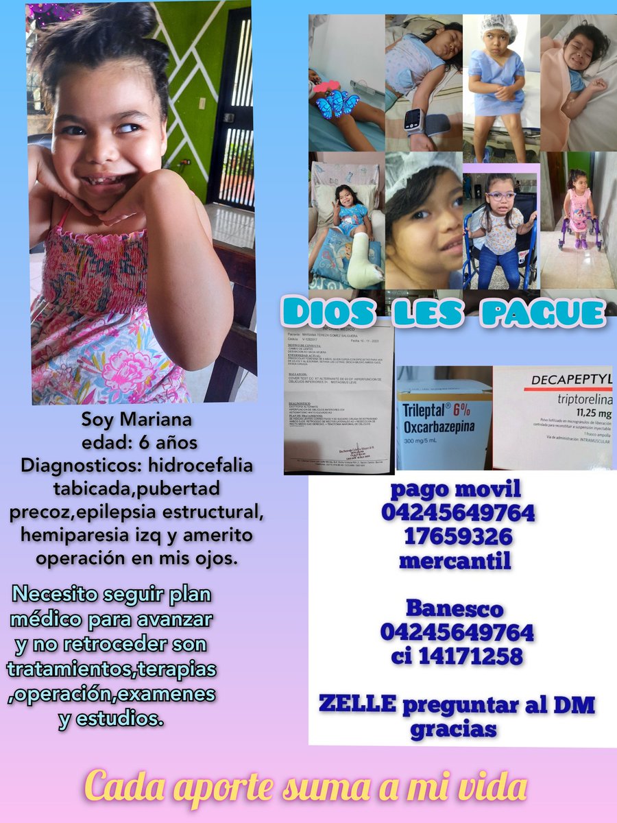 mariani87784922's tweet image. No tengo anticonvulsivo es diario 2 veces al día indefinido 😭 cunado no lo tomo no duermo bien y m da migraña por favor ayuda 🙏 aunado amp decapeptyl 11.25mg todo suma 
pago movil 
04245649764
17659326
mercantil 

Banesco 
04245649764
ci 14171258

ZELLE