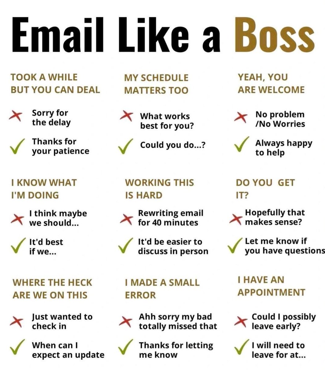 luispires's tweet image. Small (and very intelligent) changes you should take onboard for your emails starting today.

#EmailTips #SelfImprovment #HowToWrite