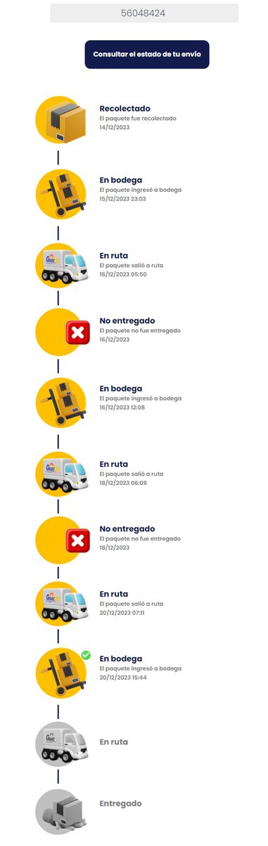 Quiero hacer una queja sobre mi cámara, valorada en Q3,000, que tiene <a href="/guatexpreso/">GUATEX</a> y que no me entrega. Ya me he comunicado con ellos y no me han resuleto. Las veces que aparece No entragado es porque ellos no hicieron la entrega y no porque yo no la hubiera recibido <a href="/diaco_gt/">DIACO</a>