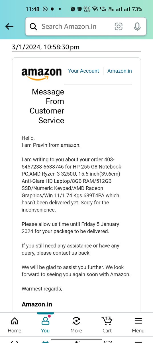 AnuragIgnou's tweet photo. I ordered an item for 30k from Amazon having prime membership. It was showing delivery date of 2 Jan but till 3 Jan it has not been delivered neither informed nor getting any support from Amazon service executive. They were too rude.#AmazonPrime  #consumerforum https://t.co/lMxoTvgKlA