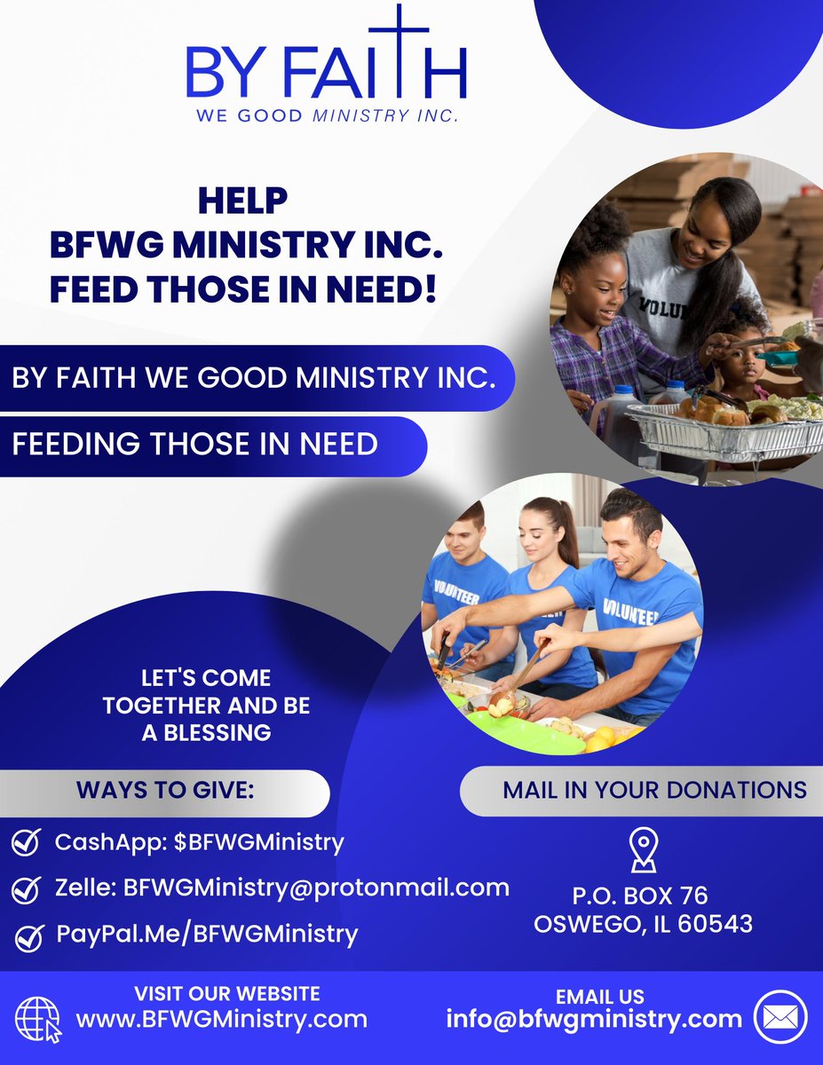 Let’s Come Together & Be A Blessing! 

@ByFaithWeGood 
You’re “Helping Us, Help Others!” 
#BFWGMinistry #ByFaithWeGood #NonprofitOrganization #Ministry #OutreachMinistry #Serving #GivingBack #BlessingFamilies #BeingABlessing #HelpingThoseInNeed #ToGodBeAllTheGlory #GodIsAmazing