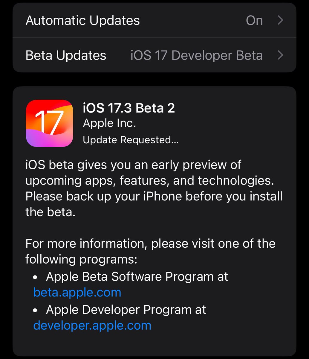 ddr_ecc's tweet photo. Apple Seeds Second Betas of iOS 17.3 and iPadOS 17.3 to Developers. #apple #ios173 https://t.co/D1zaW2e5Hn