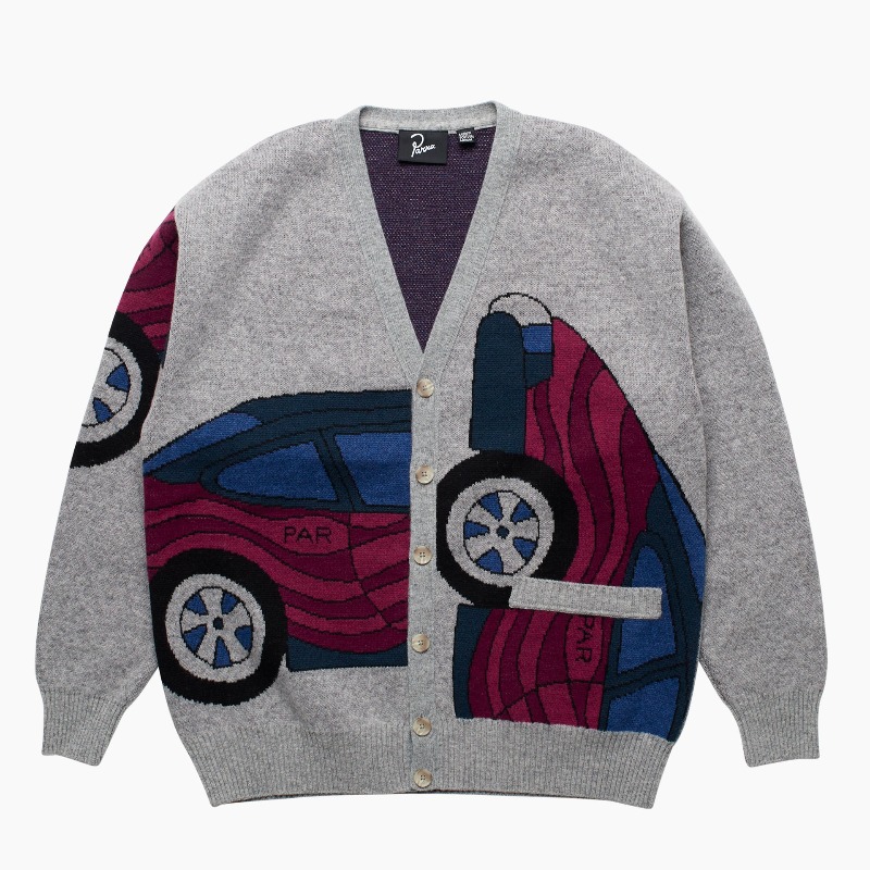 bodega's tweet photo. By Parra No Parking Knitted Cardigan is available now online at Bodega - Free USA shipping on orders over $200 - Applied at checkout #byparra #bodega