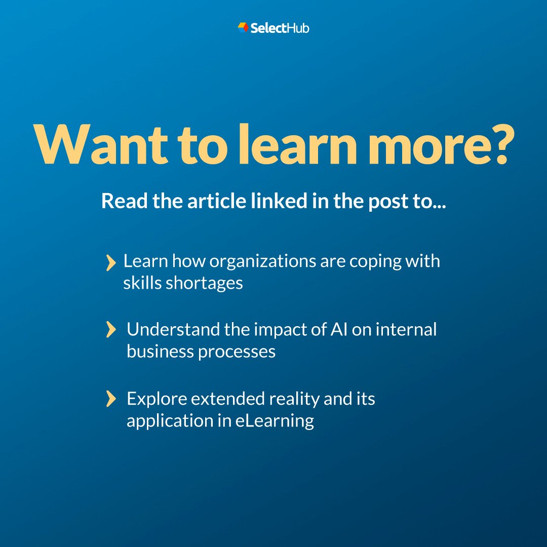 SelectHub's tweet image. What are the top eLearning trends for 2024 that can revolutionize your employee skill development plans? Explore our predictions &amp;gt;&amp;gt;  ​​hubs.la/Q02f5XgK0 

#elearning #onlinelearning #elearningtrends #trends2024