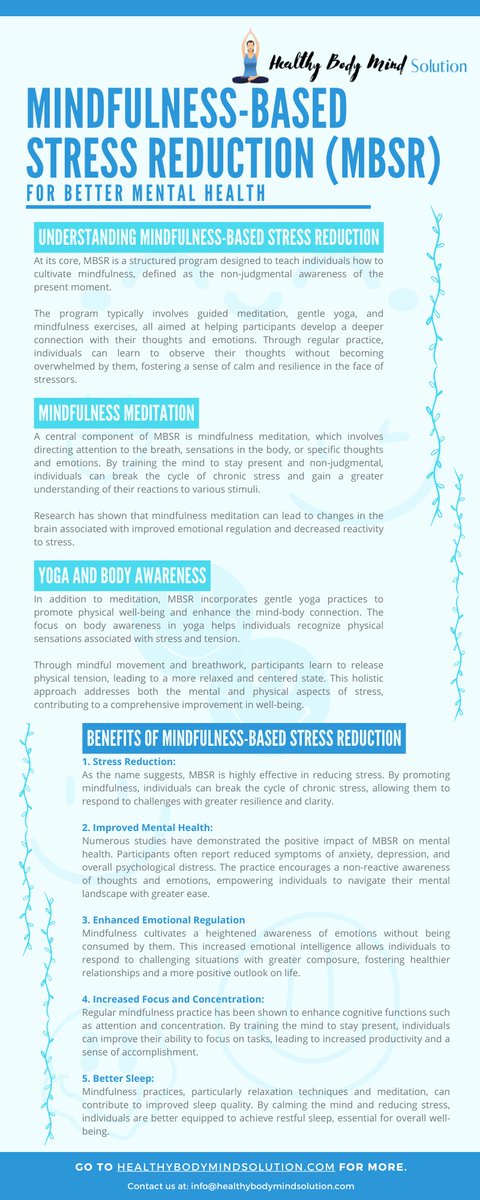 HealthyBodyMin7's tweet photo. Discover the transformative power of Mindfulness-Based Stress Reduction (MBSR) for improved mental health. Learn effective stress management techniques.
#Mindfulness #StressReduction #MentalWellness #MBSR #WellBeing #Meditation #Resilience #SelfCare
https://t.co/sh0B8xJWen https://t.co/H7A89AmInw