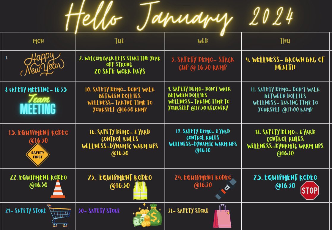✨HELLO•JANUARY•2024✨ 
IT’STHE FIRST MONTH OF THE YEAR 
TWILIGHT RAMP LET’S START THIS YEAR OFF STRONG 💪
New opportunity • New goals• New achievements 
We have some new activities so let’s have some fun! 
#safety #twilightramp #newyear #safety24 #startingstrong #safetyfirst