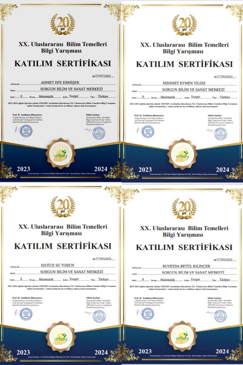 sorgunbilsem's tweet photo. XX.Uluslararası Bilim Temelleri Bilgi Yarışmasında matematik alanında yarışarak final turuna katılma hakkını elde etmişlerdir. Öğrencilerimiz Hatice Su TORUN, Rüveyda Betül KILINÇER, Mehmet Eymen YILDIZ, Ahmet Efe ERMİŞER VE danışman öğretmenimiz Meltem MURAT’ı tebrik ederiz. https://t.co/ZKUigVLMRp