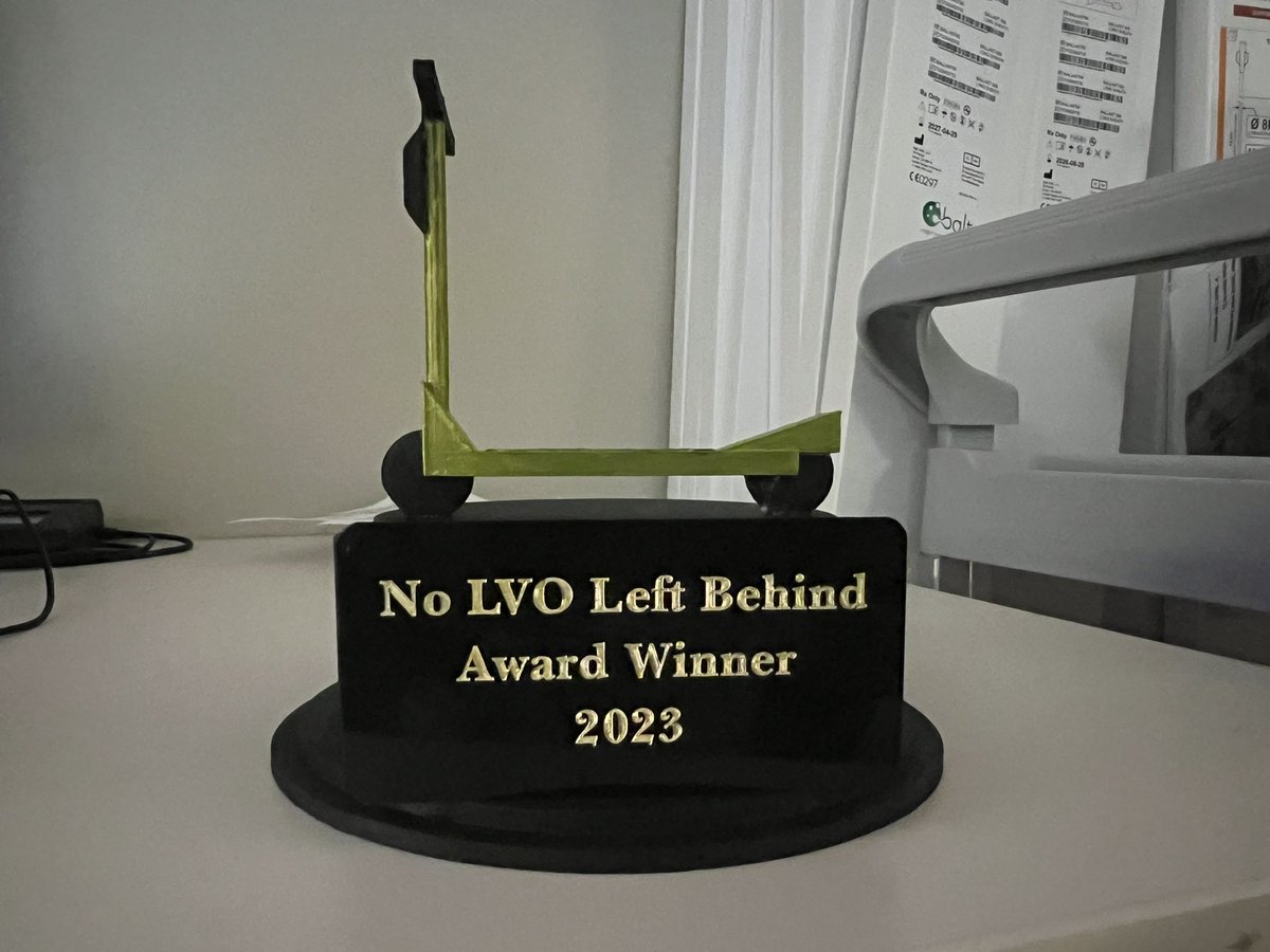 Honored to receive the 2023 No LVO Left Behind Award for my commitment to LVO and coming in on a Lime Scooter for a code stroke because my son was mid haircut at the mall and I didn’t want to leave my family with no car. #NoLVOLeftBehind @MayoClinicNeuro @MayoRadiology