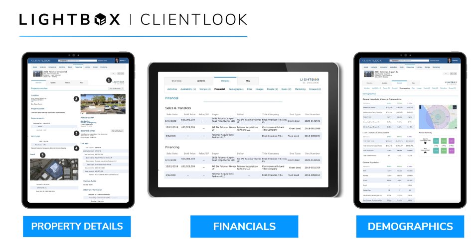 LightBoxRE's tweet photo. Unlock the power of #CRE data within your #CRM with #ClientLook property data integration tool. Seamlessly import: property details, #financial insights (sales history)  and #demographics within a couple of clicks! 

Watch our demo now! 👉 https://t.co/uTHThfdLvI https://t.co/4KtQG2x6cU