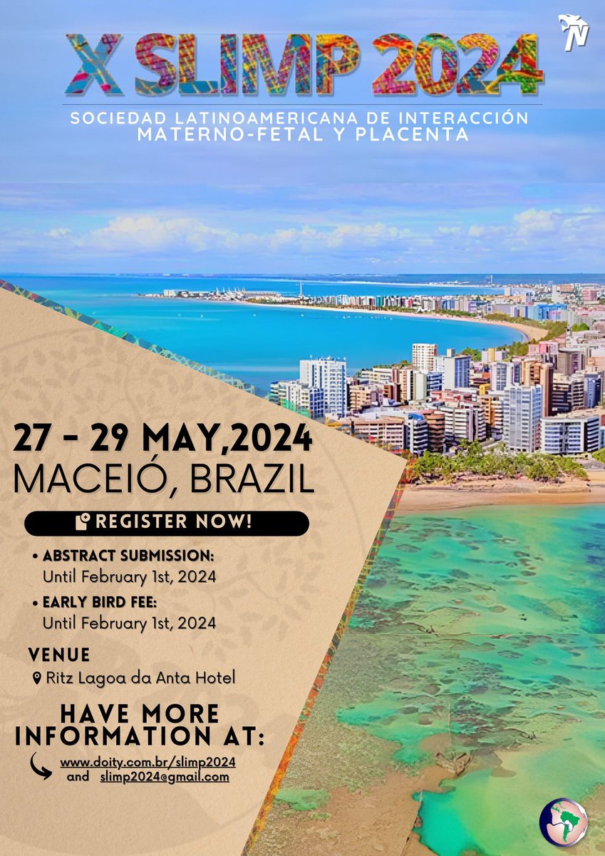 The 2024 Latin American Society for Maternal-Fetal Interaction and Placenta (SLIMP) meeting will be held on 27-29 May 2024, in Maceió, Brazil. Registration and abstract submission are open! For more information, please see: buff.ly/3tGYgUi #SLIMP2024
