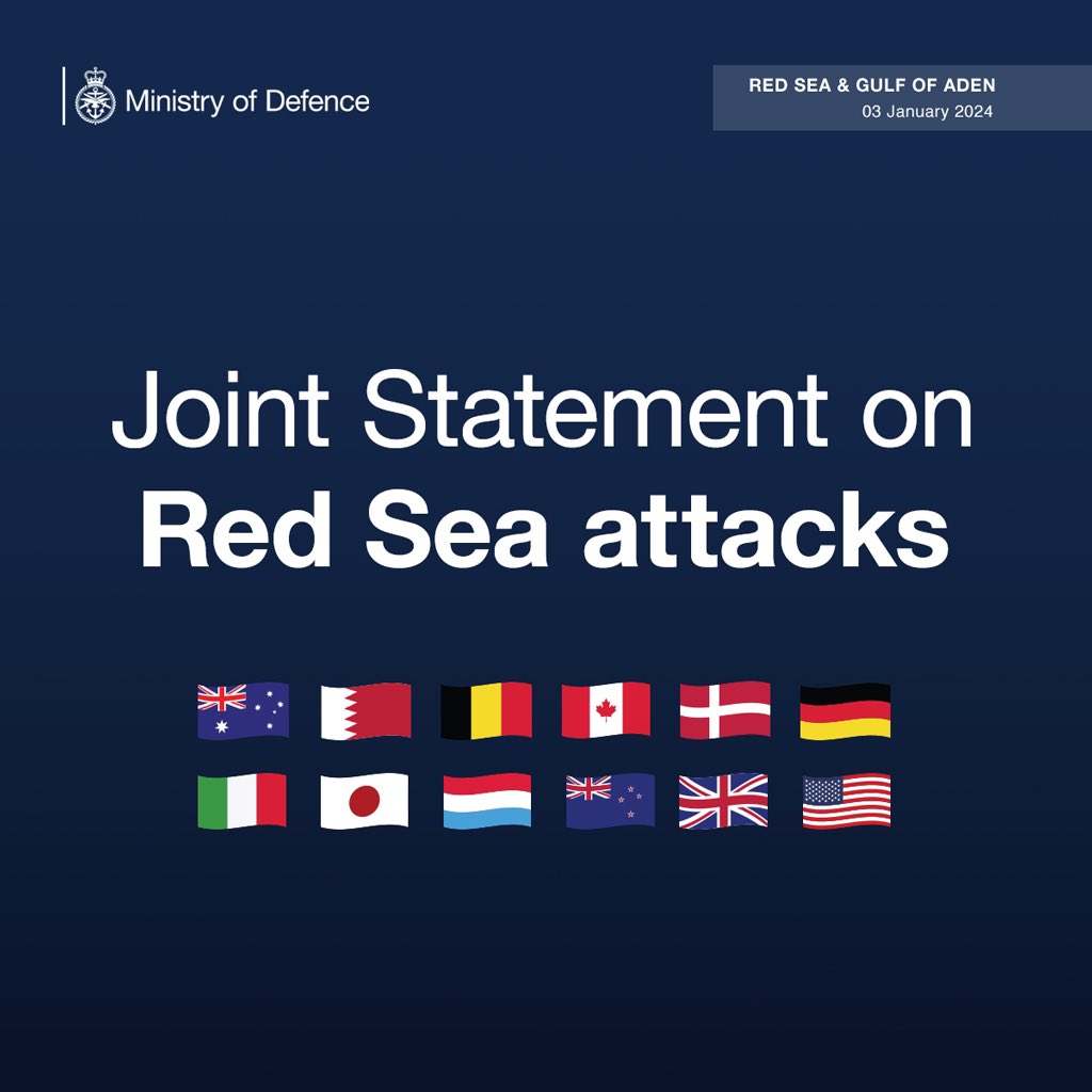 The UK will not hesitate to take necessary &amp; proportionate action should the Iranian-backed Houthis continue to put innocent lives at risk and threaten the global economy.

Together with eleven other nations we have issued an unprecedented warning to the Houthi’s against further