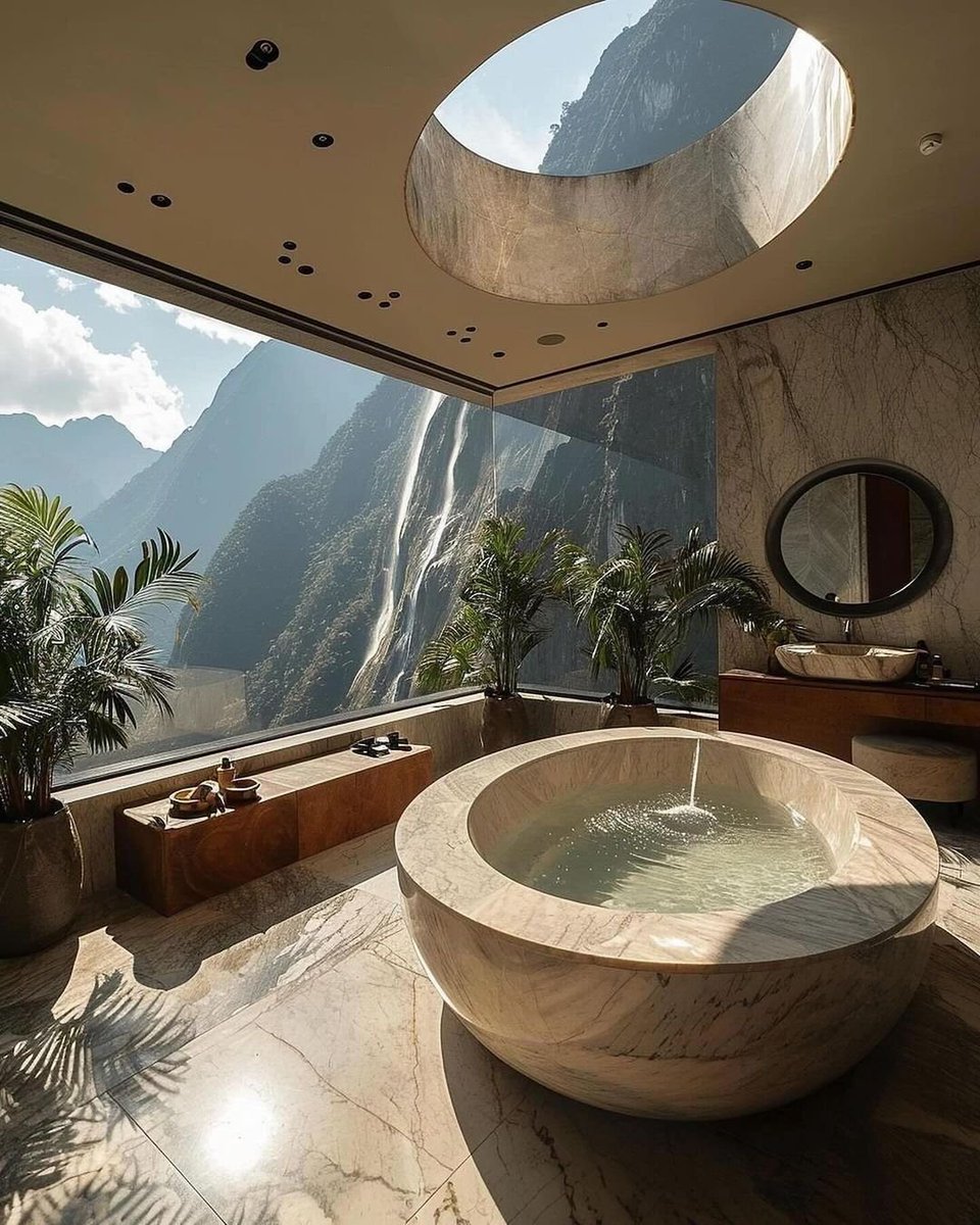 Interiorhunt11's tweet photo. Bathroom with mountain view https://t.co/swm68ppOiw