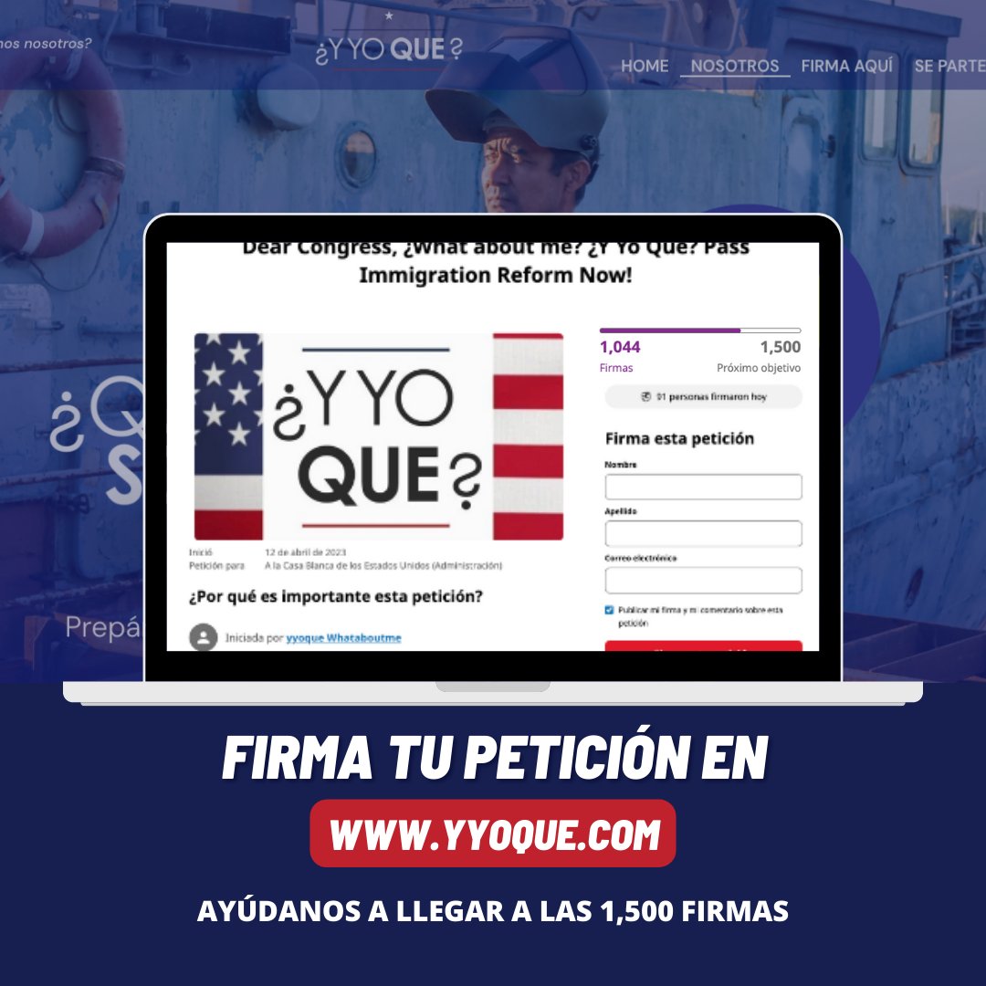 YyoqueW60547's tweet photo. ➡️ ¡Ayúdanos a llegar a las 1,500 firmas!
Firma tu petición en el siguiente enlace: https://t.co/6EnfIH4Skr
#yyoque #immigrationreform #whataboutme #Immigration https://t.co/1SUDVIVJ0l